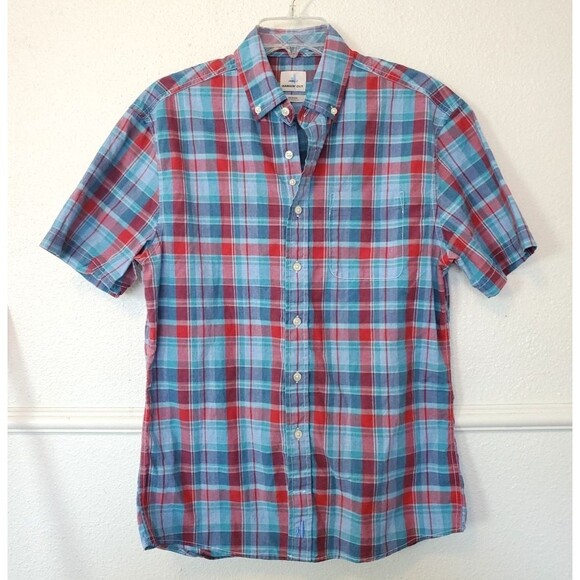 Johnnie O Hangin Out Mens M Plaid Button Up Shirt Short Sleeve Cotton JMWS4420 - Picture 1 of 16